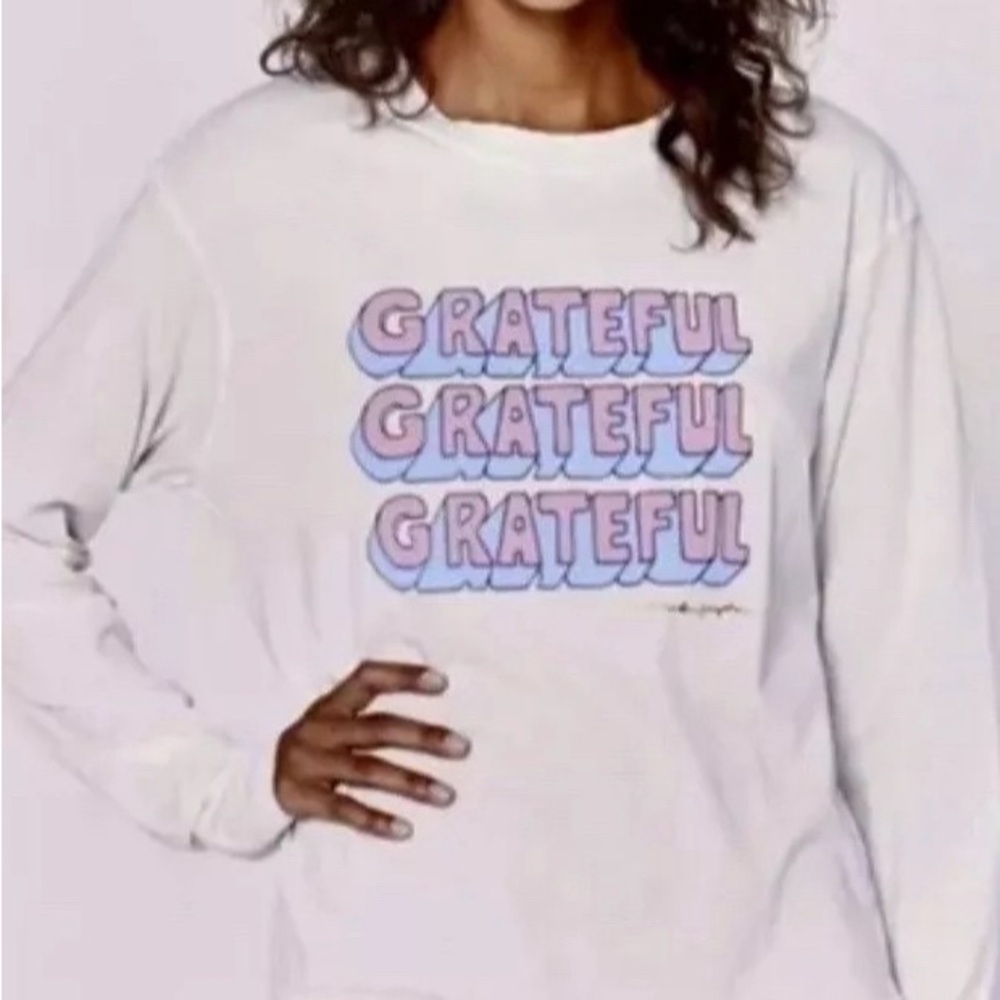 Spiritual Gangster Grateful Pink Blue LS Shirt Top Tee XS New with Tags